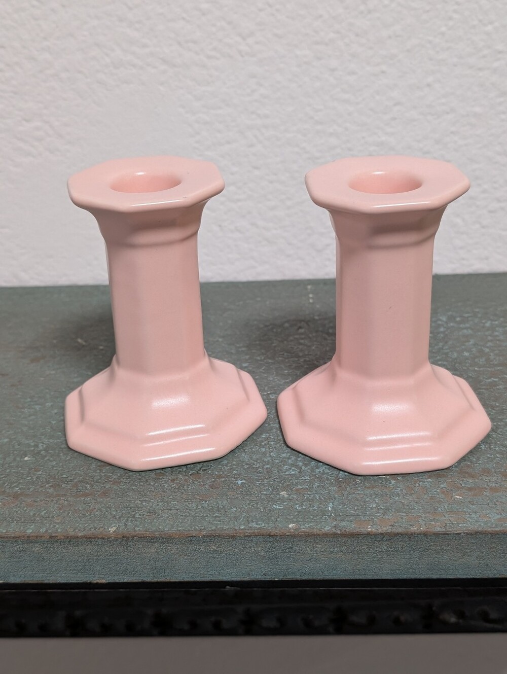 Pair of Light Pink Small Taper Candlestick Candle Holders Octagon Cottagecore - Picture 6 of 11